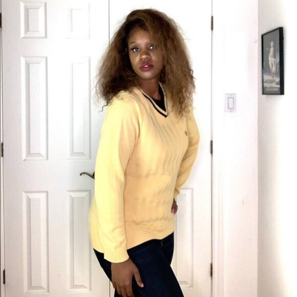 CHAPS YELLOW  100% COTTO KNIT SWEATER LONG SLEEVE TOP WARM UNISEX SIZE SMALL - Picture 4 of 11